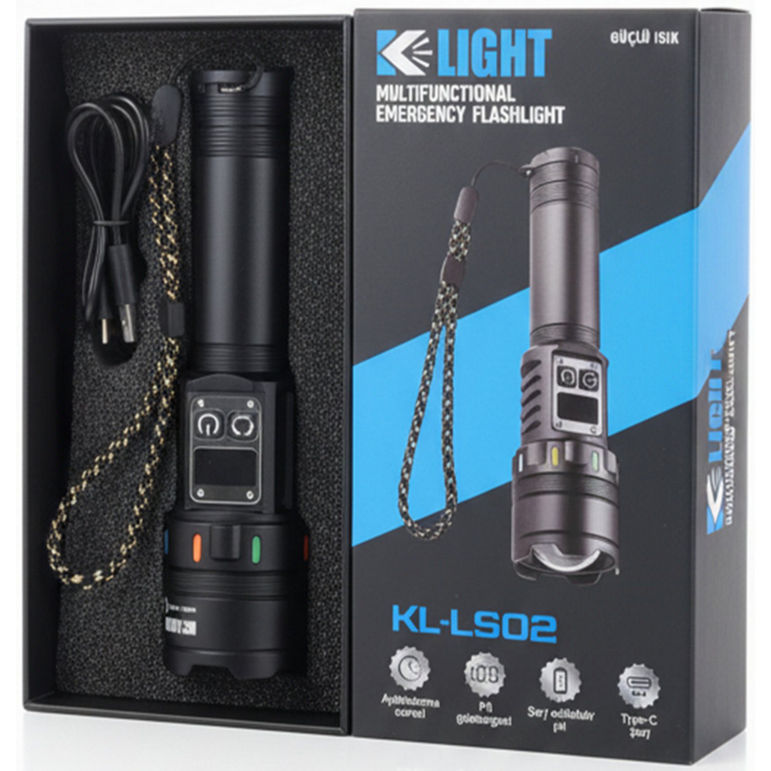 KLIGHT Şarj Edilebilir Güçlü Uzun Menzilli Araç - kamp ve Acil Durum için Outdoor El Feneri KL-LS02