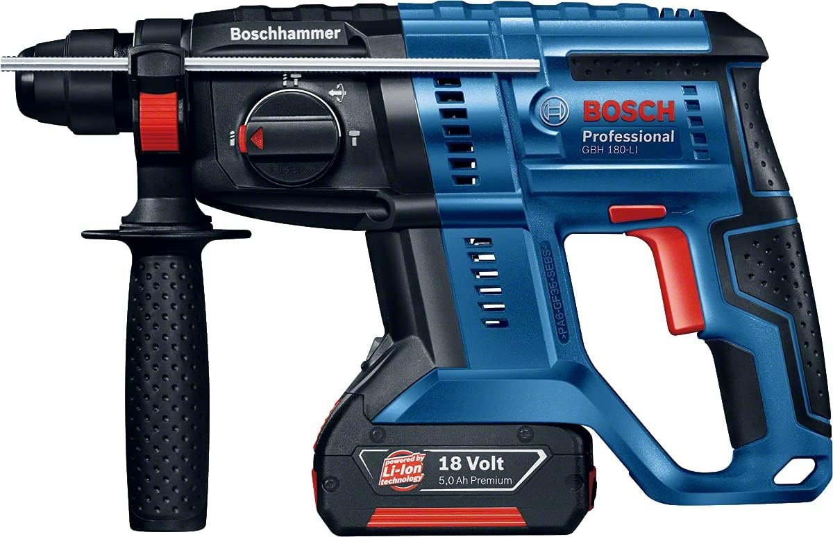 Bosch Professional GBH 180-LI Akülü Kırıcı Delici + 6 parça SDS Plus aksesuar seti (18 Volt, 2 x 4,0 Ah Akü, Şarj Cihazı, Plastik Çanta)